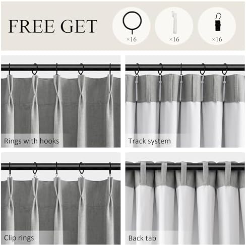BOODII Extra Long 100% Blackout Linen Pleated Curtains 120 Inches Dark