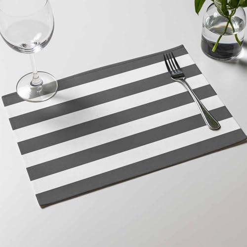 Placemats Set of 8, Modern Gray and White Stripes Washable Table Mats