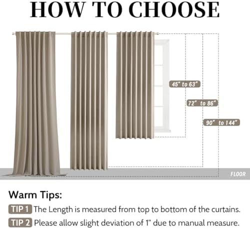 SimpleHome 100% Blackout Linen Natural Living Room Curtains 52W x 84L