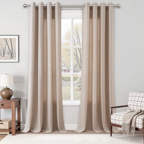 Nanspring Linen Curtains 84 Inches Long for Living Room Grommet