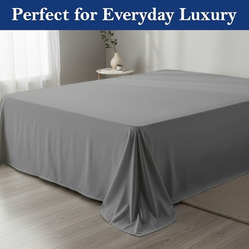 SKY BEDDINGS Full Flat Sheets, 100% Egyptian Cotton, Sateen, Light