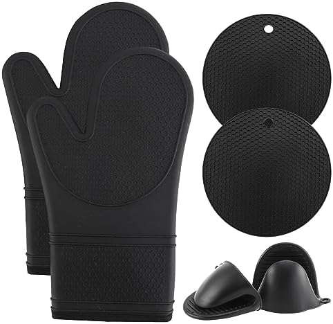 COOK WITH COLOR Silicone Oven Mitts- Heat Resistant Gloves with Soft