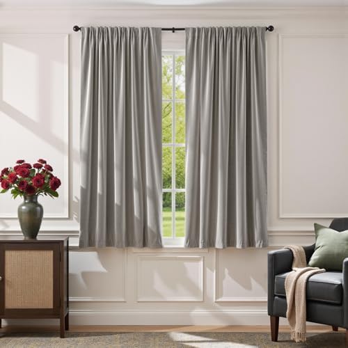 Lazzzy Velvet Light Gray Curtains 63 Inches Long Thermal Insulated