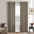 Taupe Bronze Grommet Semi Sheer Linen Privacy Curtains 96 Inch Long