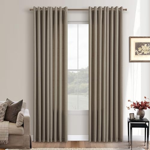 Taupe Bronze Grommet Semi Sheer Linen Privacy Curtains 96 Inch Long