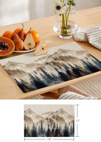 Placemats Set of 8, Tan Forest Woven Placemat, Linen Place Mats for