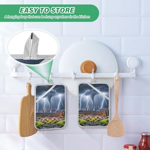 Gray Tornado Heat Resistant Pot Holder Set, Quilted Hot Pads with