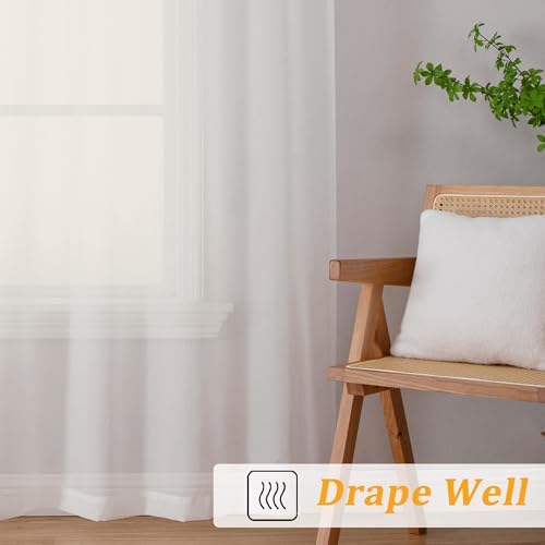 Gwine Ivory Sheer Curtains 96 Inches Long 2 Panels for Living Room