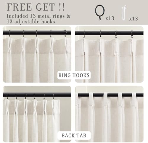Linen Curtains 96 inch Length,Thick Linen Curtain 2 Panels Set for