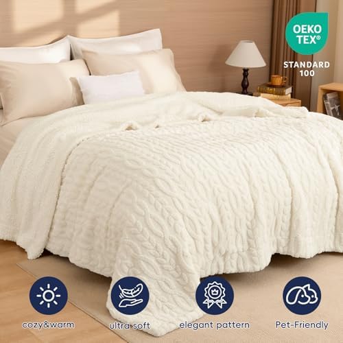 PHF Fluffy Sherpa Blanket King Size for Winter, Warm and Soft, 510GSM