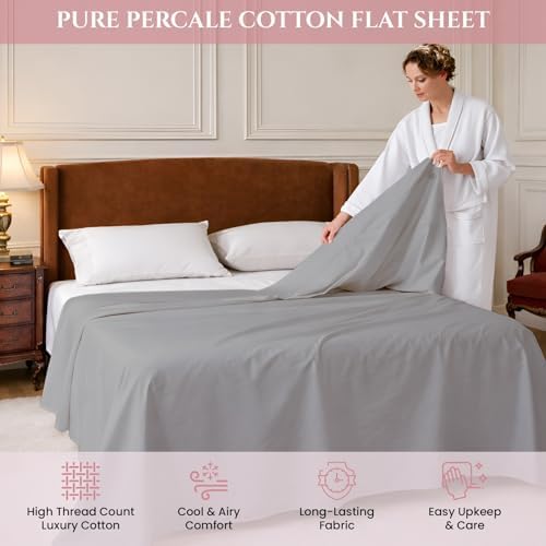 Full Flat Sheet Only, 100% Percale Cotton Sheets, Silver Grey