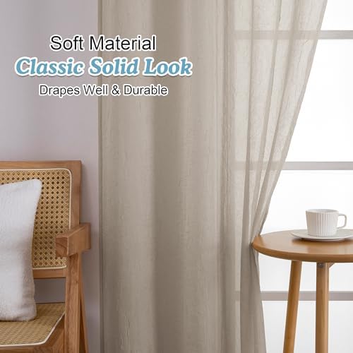 Chyhomenyc Crushed Sheer Taupe Curtains 63 Inch Length 2 Panels, Light