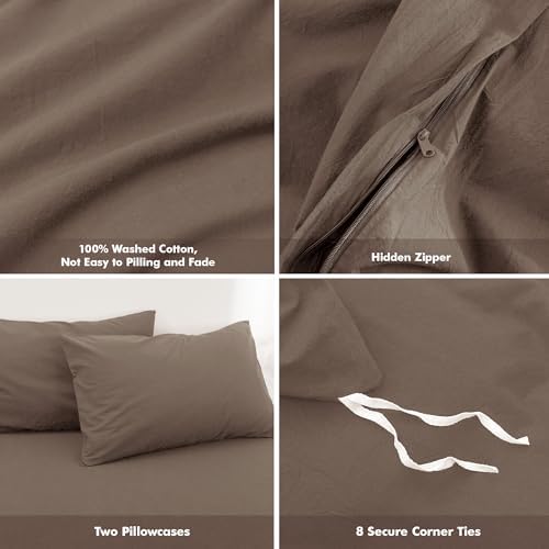 FOSSA Duvet Cover Set 100% Washed Cotton Linen Feel Queen