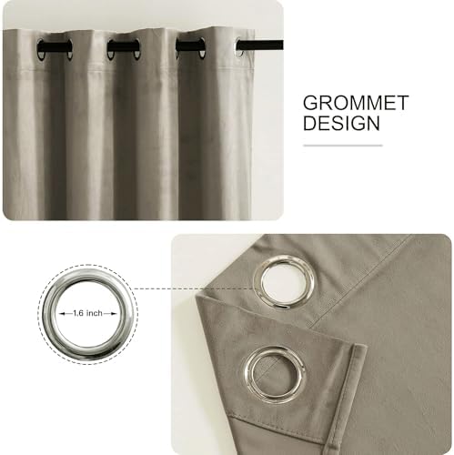 RYB HOME Taupe Velvet Blackout Curtains 84 inches for Bedroom Living
