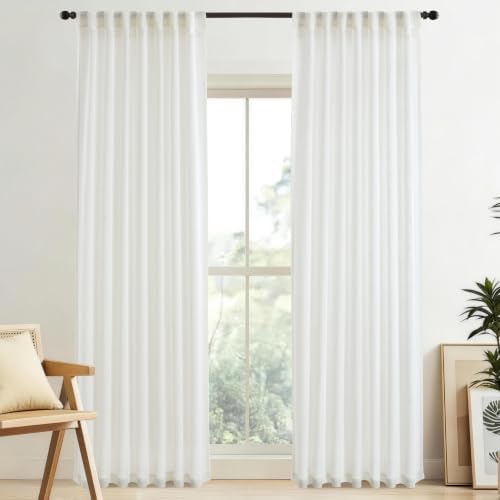 VISIONTEX Back Tab Linen Curtains 2 Panels 63 Inches Long Cream White