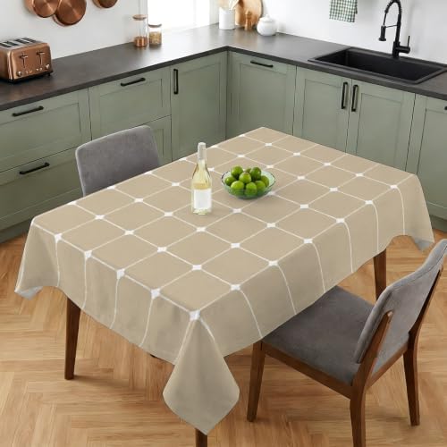 Waterproof Tablecloth - Taupe Gingham Oil Proof Spill Proof Table