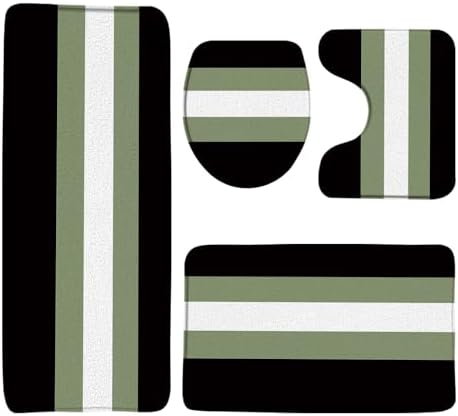 AMFD 4 Pieces Bathroom Rug Sets,Black Sage Green Modern Geometric