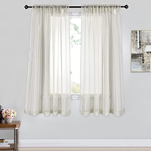 DONREN 2 Panels Solid Color Beige Sheer Curtains Elegant Rod Pocket