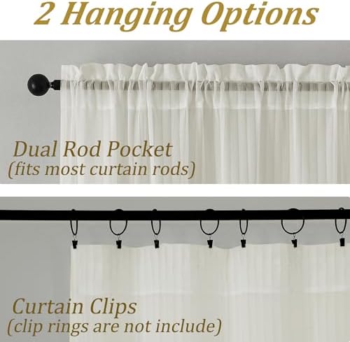 OWENIE Cream Sheer Curtains - 120 Inches Extra Long 2 Panels for