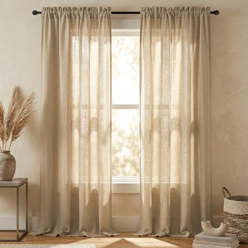 Brown Curtains 108 Inches Long for Living Room 2 Panels Rod Pocket Tan