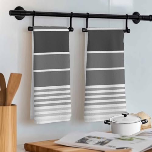 Minimalist Kitchen Towels Set of 4 Dark Gray Gradient Gray Stripe Farm