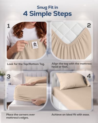 Twin Fitted Sheet, Ultra Soft Fits Up to 15 Inch Deep Pocket, Beige