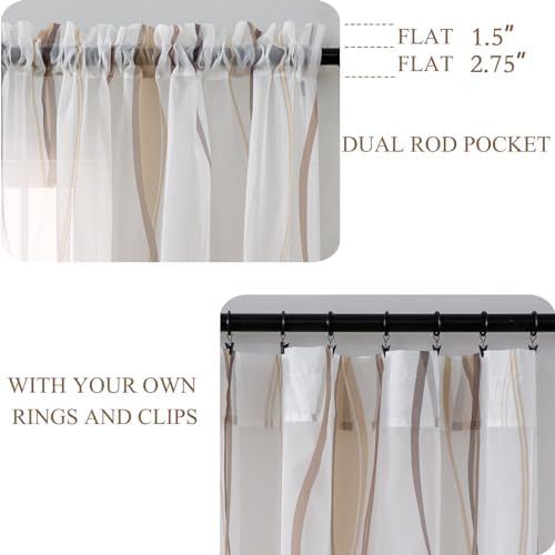 L.Z.E Grey and White Sheer Curtains 84 Inch Long 2 Panels Set, Light