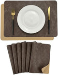 Faux Leather Placemats Set of 6, Taupe & Brownish Yellow
