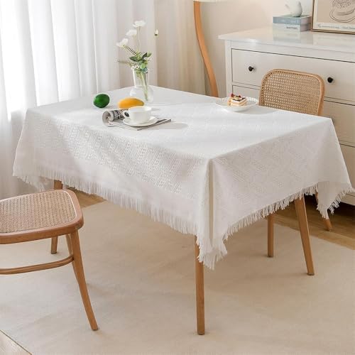 Cotton Linen Rectangle Tablecloth, Washable Wrinkle Free Table Cloth