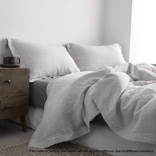 Simple&Opulence 100% French Flax Linen Duvet Cover Set with Embroidery