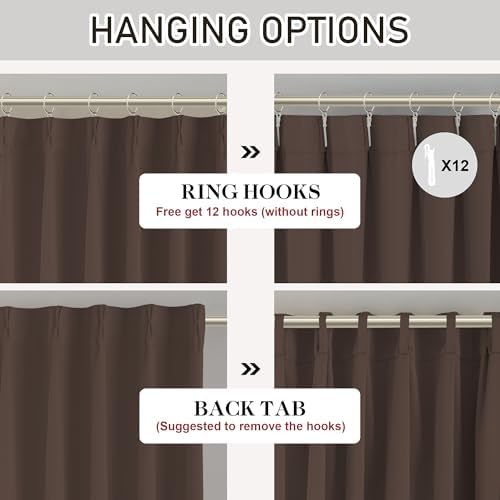 DONREN Brown Pinch Pleated Blackout Curtains with Hooks - 72 inch