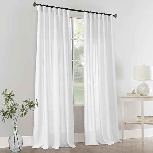 Semi Sheer Curtains 96 Inches Long, 8FT Linen Light Filtering Back Tab