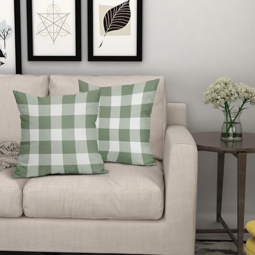 Light Sage Green and White Buffalo Plaid Pillow Covers 18x18 Set of 2