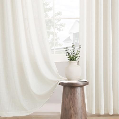 Triple Pleated Linen Curtains 63 inches Long 2 Panels Set Light