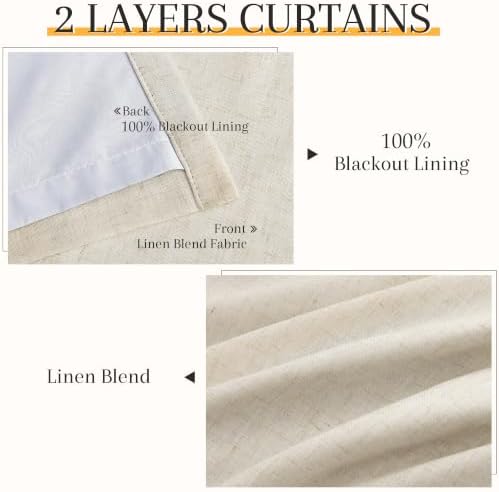 Nanspring 100% Blackout Linen Pinch Pleated Curtains 120 Inch Birch