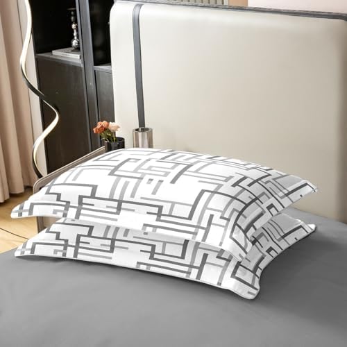 jejeloiu Gray Duvet Cover 100% Cotton King Size Boys Girls Stripes