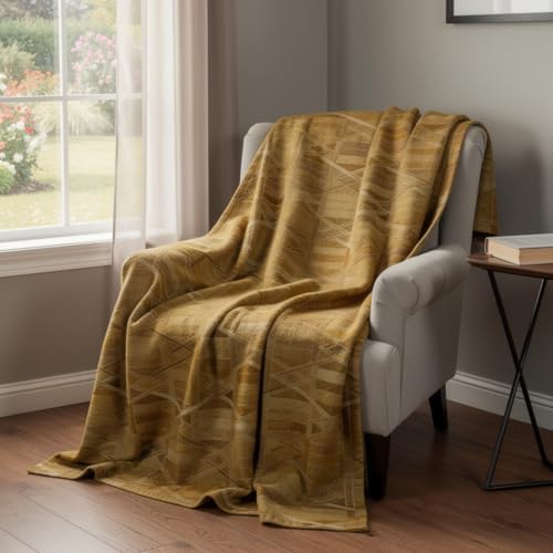 HomeRoots 50" X 70" Brown Beige and Coffee Geometric Microfiber Plush