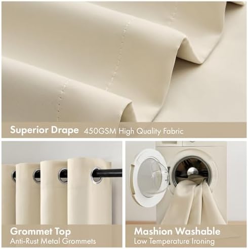 MIULEE Cream Beige 100% Blackout Curtains for Bedroom 40x84 Inch Long
