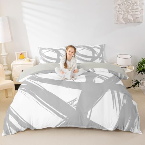 Erosebridal Gray and White Abstarct Queen Comforter Cover for Adult
