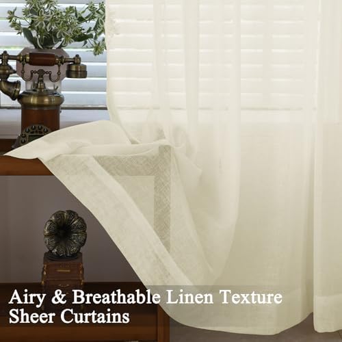 Fcosie Grommet Top Linen Textured Sheer Drape 84 Inches Long for