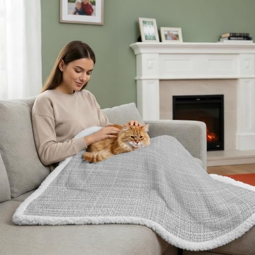 Fleece Sherpa Bed Blankets, Rustic Light Gray Microfiber Plush Flannel