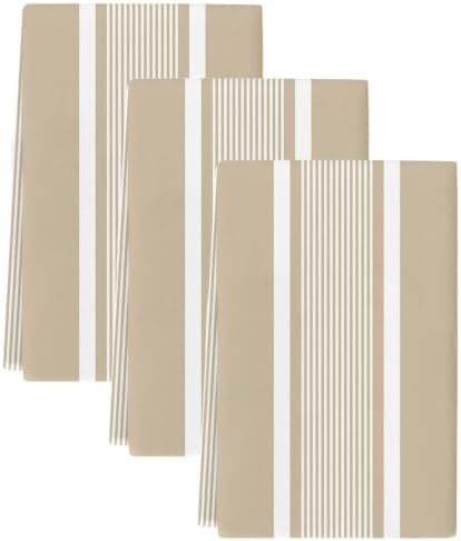 Brown Stripe Kitchen Towels Set of 3, Water Absorbent Dish Towel