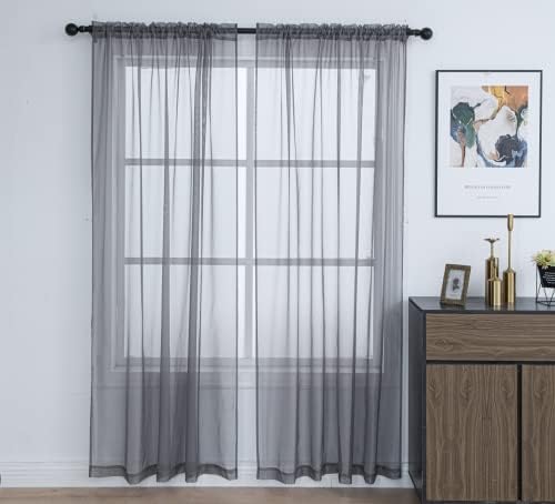 PI Sheer Curtains 63 Inches Length,Short Rod Pocket Light Filter Sheer