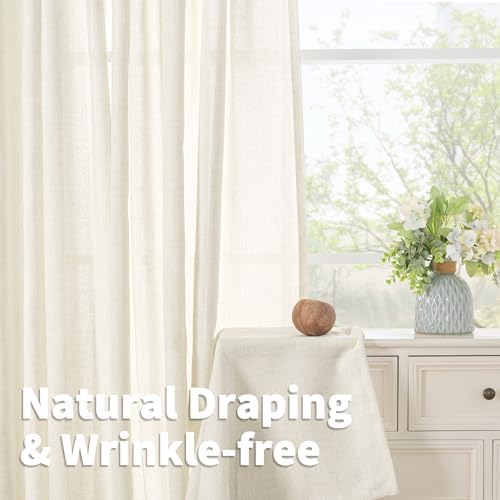 YoungsTex Ivory Linen Curtains 63 Inch Length for Living Room Window