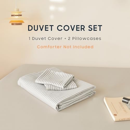 Wake In Cloud - Striped Cotton Duvet Cover Set, Ticking Stripe