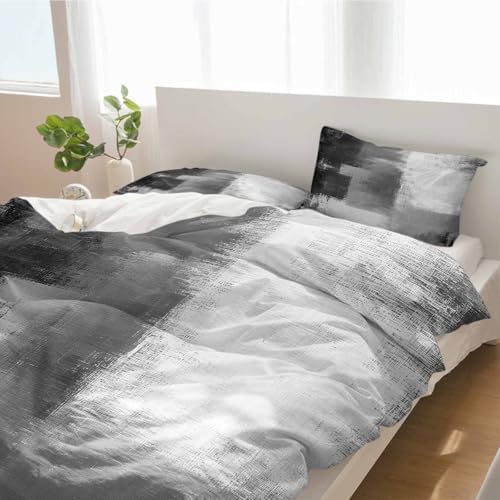 Duvet Cover Set Full, Vintage Gray Color Block Texture 3 Piece Bedding
