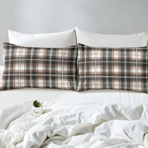 Castle Fairy Modern Plaid Sheet Set King Size,Neutral Gray Cream