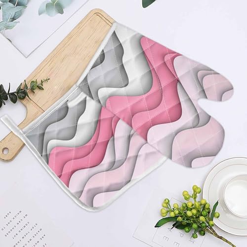 Quilted Cotton Terry Cloth Oven Mitt, Pot Holder Pink Gray Gradient