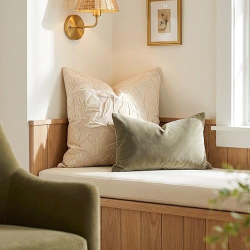 BlissBlush Decorative Throw Pillow Cover 20x20, Beige Neutral Velvet