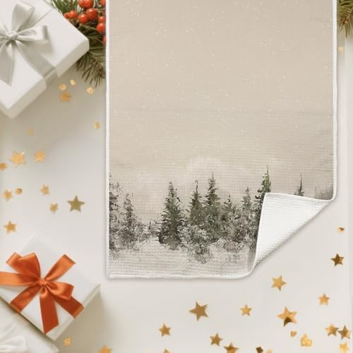 XUISWELL899 Winter Christmas Pine Tree Neutral Kitchen Dish Tea Hand